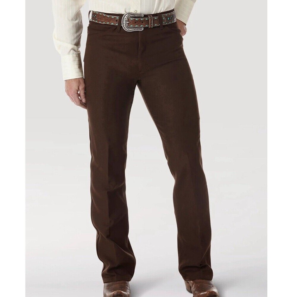 Wrangler Wrancher Brown Dress Pants Polyester Zip Button Belt Multi Mens 38 x 30